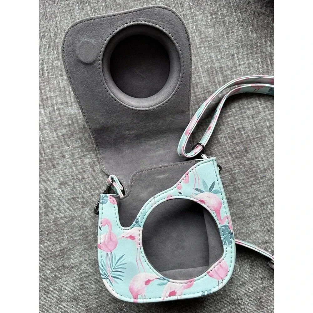 Flamingo Print Light Blue Padded Fujifilm Instax Mini Camera Case with Strap
